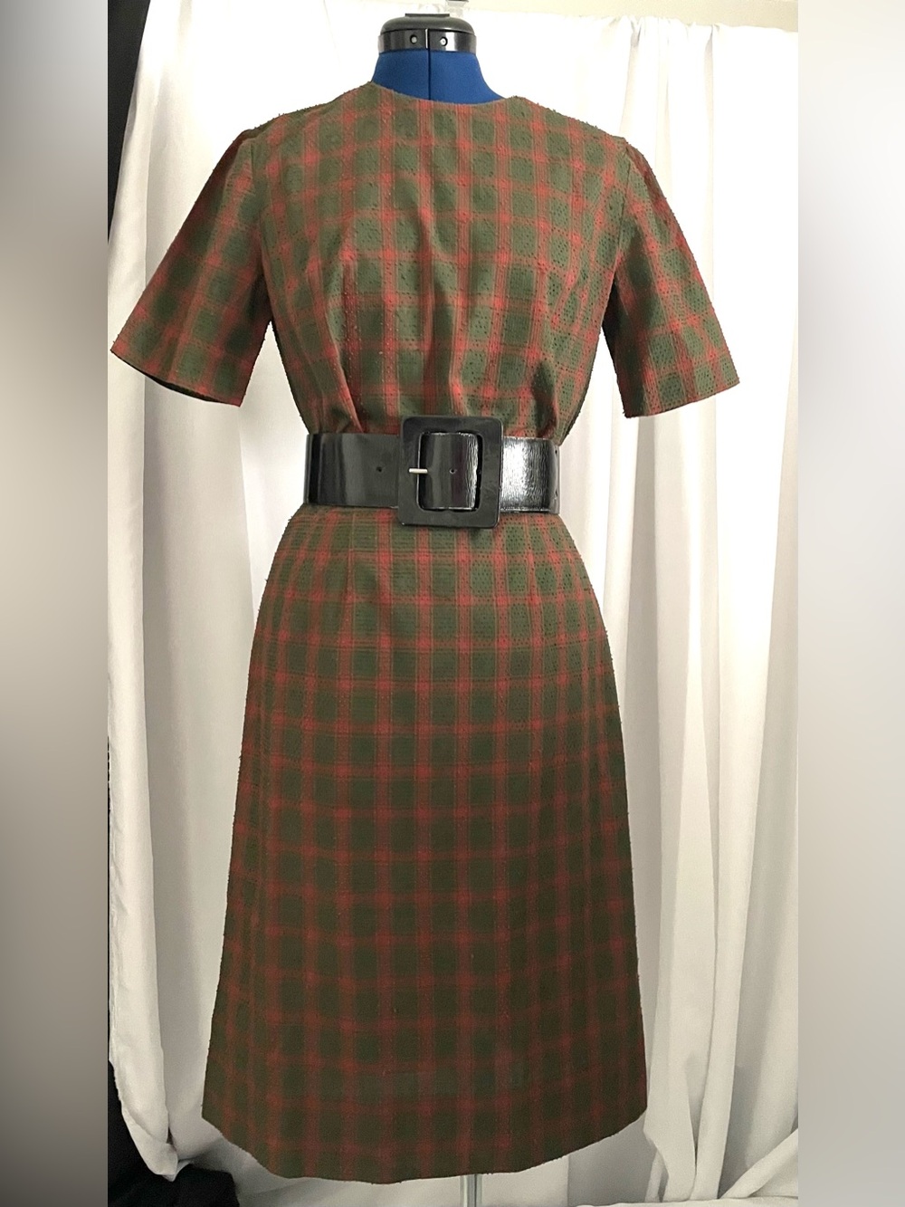 Last chance! Vintage 60s Nubby Cotton Plaid Dress